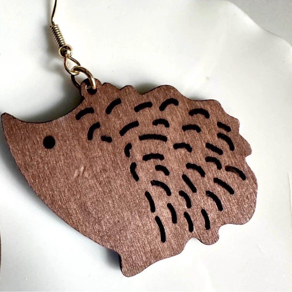 2/$30🌵 Hedgehog Dark Wood Earrings Animal Lasercut Lightweight Woodland NEW